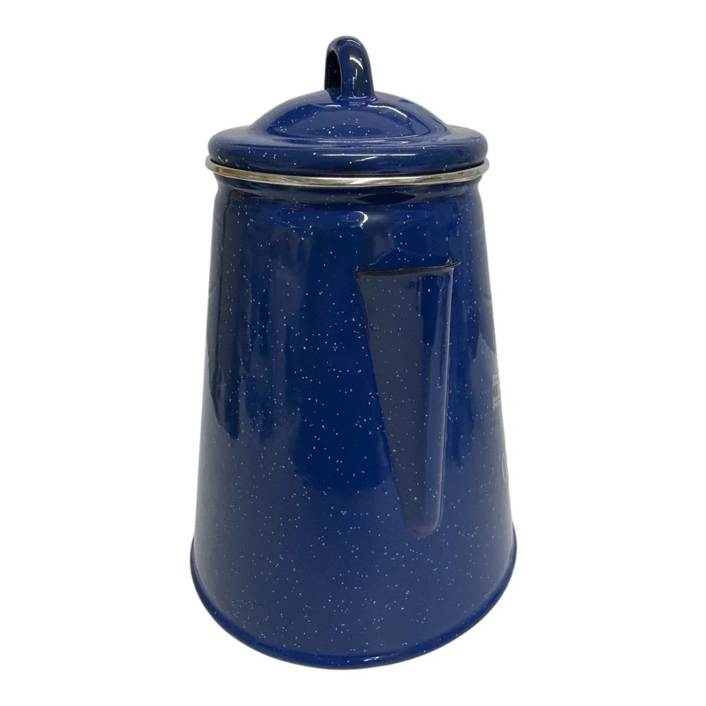 Blue Speckled Enamelware Hot Chocolate Camping Coffee Pot Farmhouse NWOT